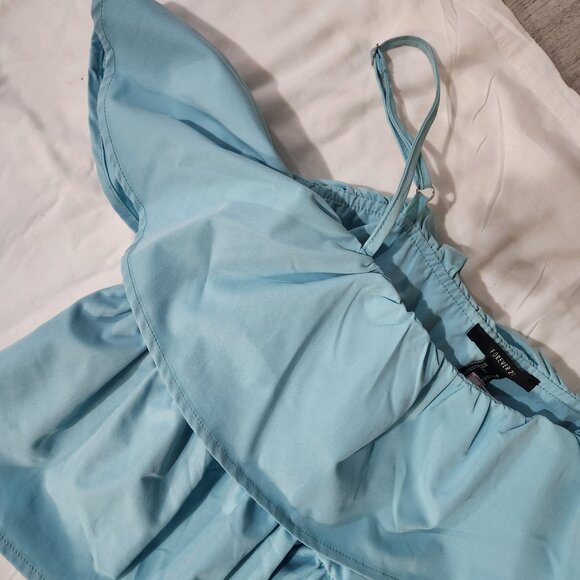 NWT Forever 21 Crop Top Ruffled Off-Shoulder US Size XL Light Blue Asymmetrical - Picture 4 of 5